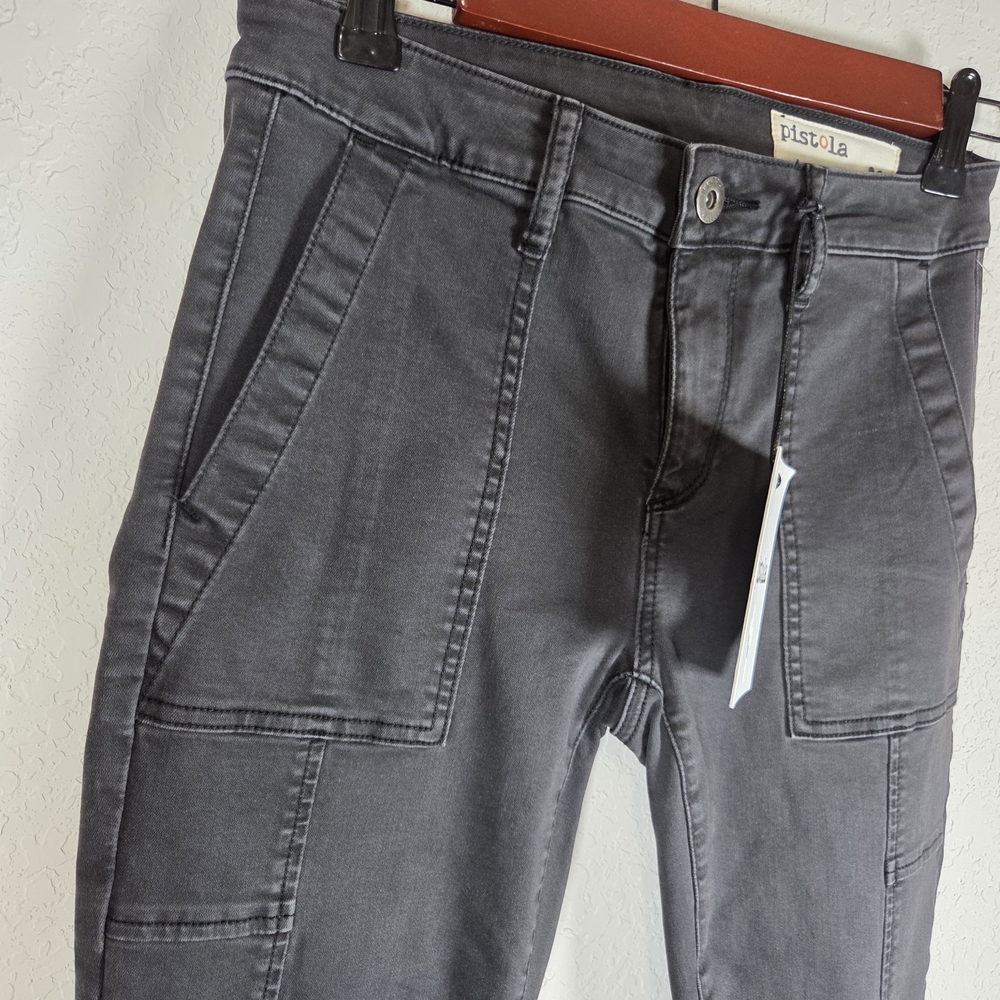 Pistola Alice Ink Black Gray Utility Skinny Moto Panel Stretch Denim Size 26 NWT - Picture 8 of 16